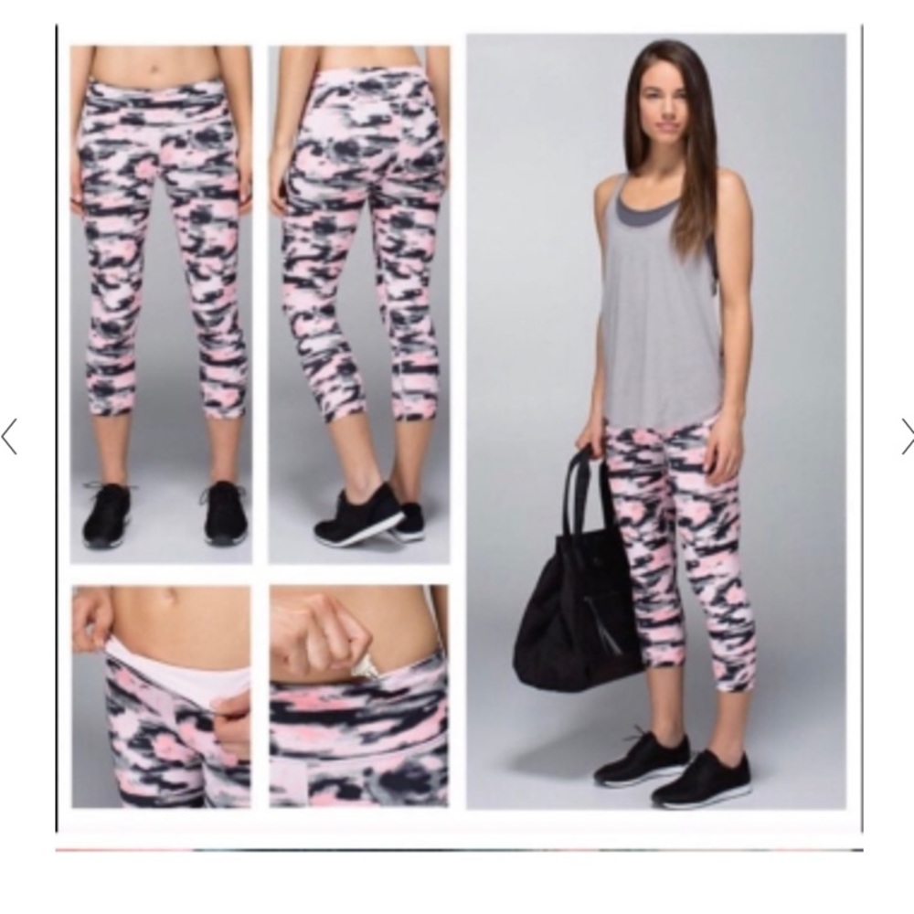 Lululemon Wunder Under Wamo Camo Crop Leggings Pink size 2
